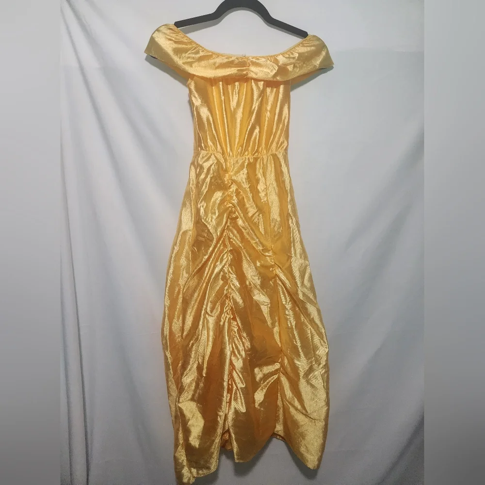90s Disney Belle Beauty & Beast Shiny Golden Yellow Ball Gown Costume. Size 7-10